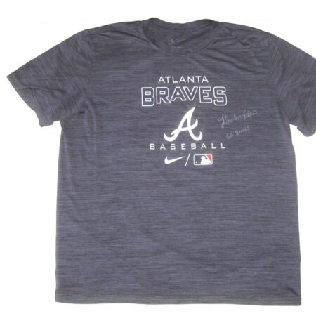 Landon Stephens Practice Worn & Signed Official Atlanta Braves Baseball Nike Dri-Fit XL Shirt