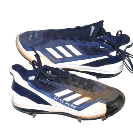 Indigo Diaz 2022 Mississippi Braves Game Worn & Signed Blue & White Adidas Boost Icon Baseball Cleats