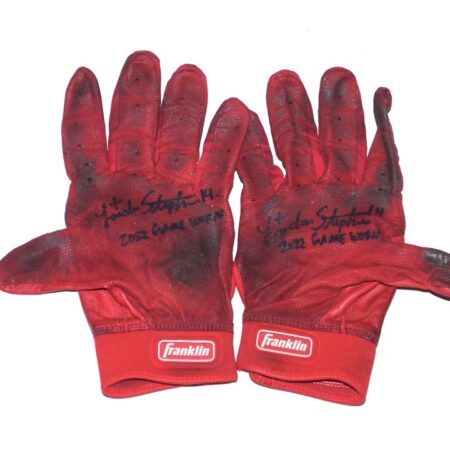 Landon Stephens 2022 Mississippi Braves Game Worn & Signed Red Franklin Batting Gloves