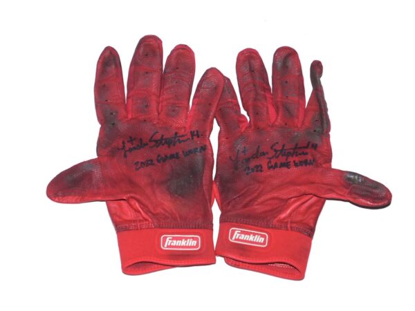 Landon Stephens 2022 Mississippi Braves Game Worn & Signed Red Franklin Batting Gloves