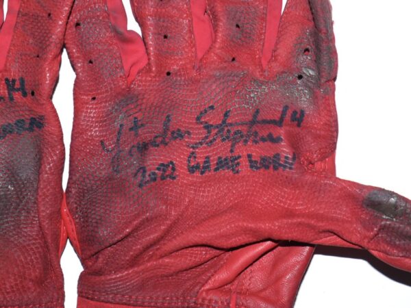 Landon Stephens 2022 Mississippi Braves Game Worn & Signed Red Franklin Batting Gloves