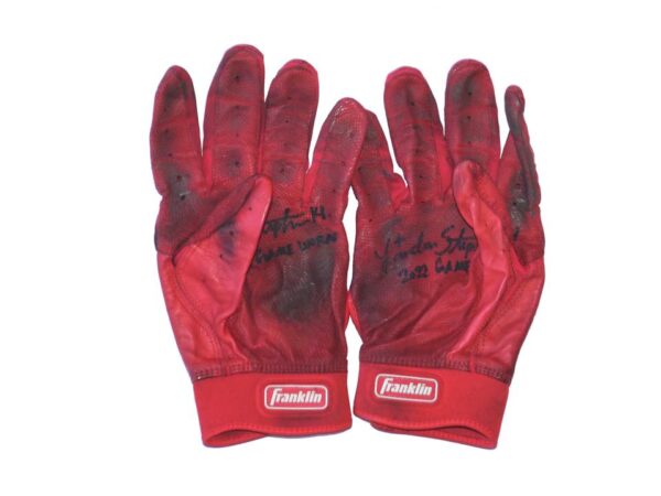 Landon Stephens 2022 Mississippi Braves Game Worn & Signed Red Franklin Batting Gloves