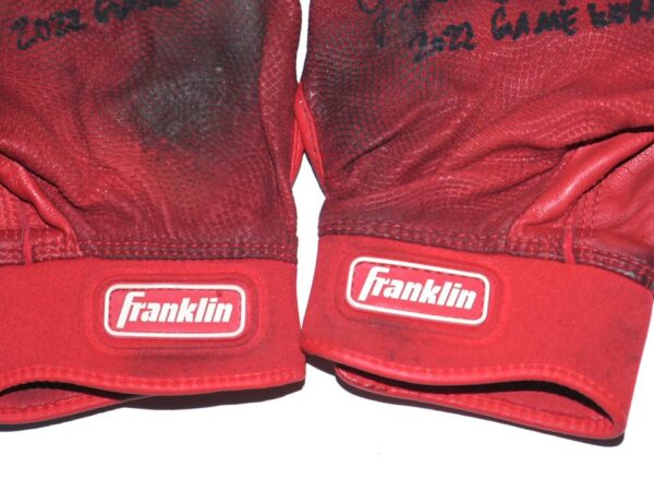 Landon Stephens 2022 Mississippi Braves Game Worn & Signed Red Franklin Batting Gloves