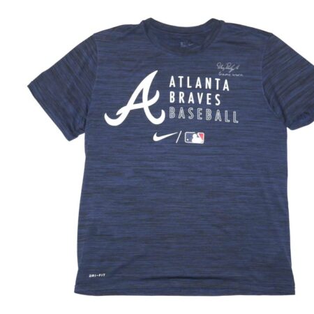 Riley Delgado 2022 Game Worn & Signed Blue Atlanta Braves Baseball Nike Dri-Fit Shirt