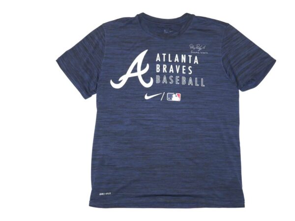 Riley Delgado 2022 Game Worn & Signed Blue Atlanta Braves Baseball Nike Dri-Fit Shirt