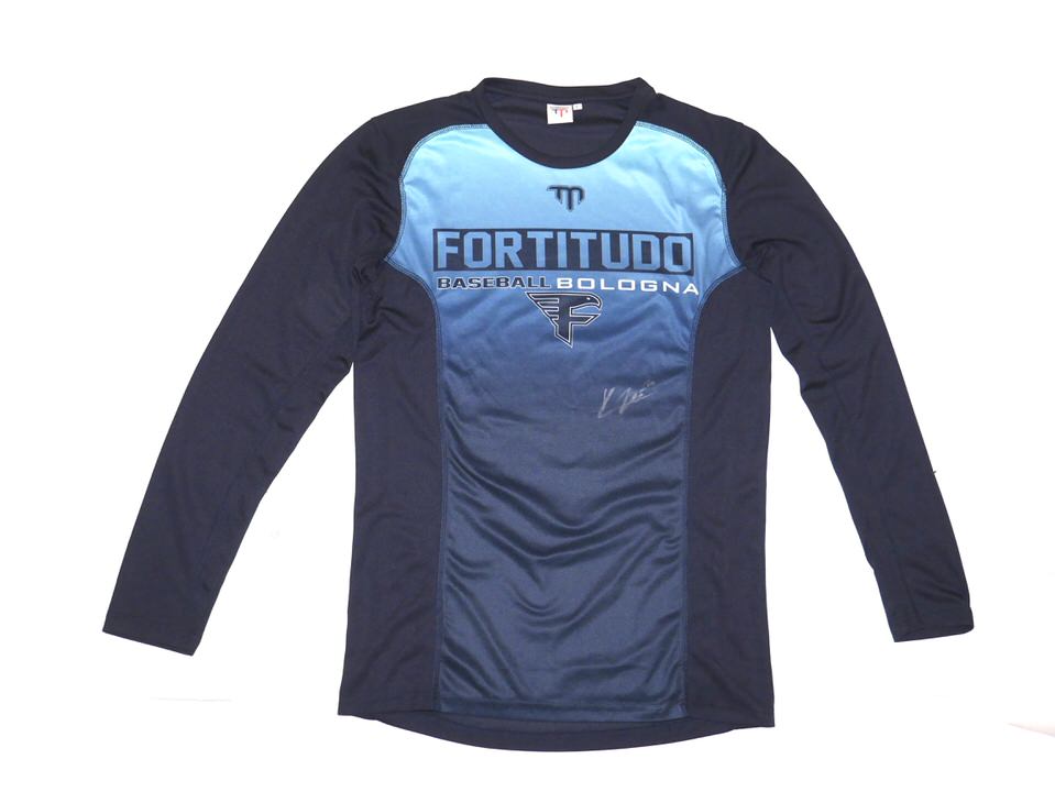 Kevin Josephina 2022 Game Worn Signed Official Blue Fortitudo Bologna Baseball Long Sleeve Teammate Shirt - Big Dawg Possessions