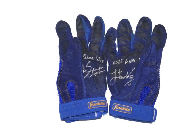 Landon Stephens 2022 Rome Braves Game Worn & Signed Blue Franklin Batting Gloves