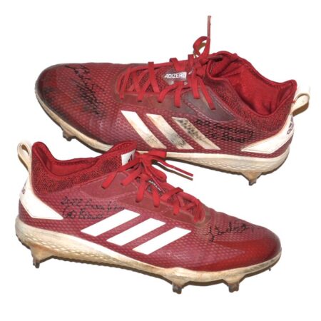 Landon Stephens 2022 Rome Braves Game Worn & Signed Red & White Adidas Adizero Baseball Cleats