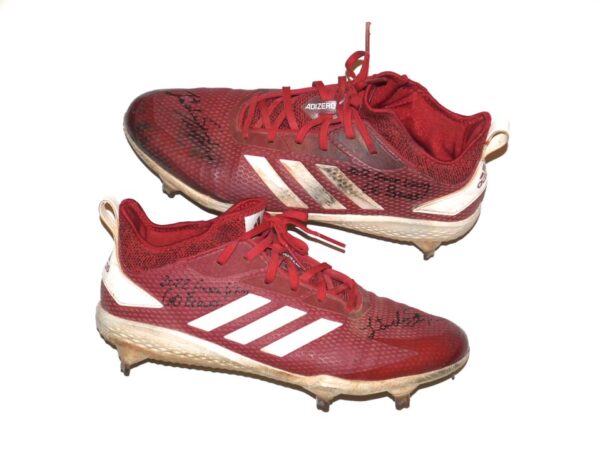 Landon Stephens 2022 Rome Braves Game Worn & Signed Red & White Adidas Adizero Baseball Cleats