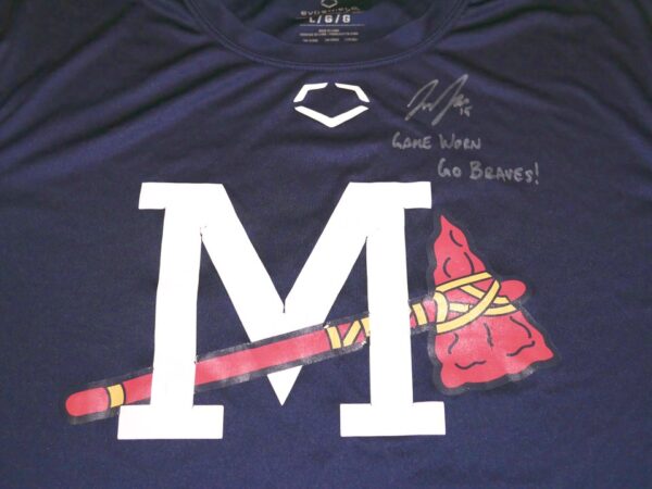 Jake Higginbotham 2022 Game Worn & Signed Official Blue Mississippi Braves #15 EvoShield Shirt