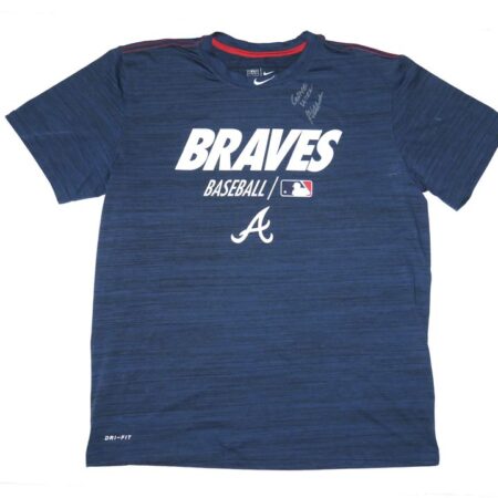 Javier Valdes 2022 Game Worn & Signed Blue Atlanta Braves Baseball Nike Dri-Fit Shirt