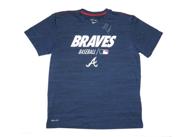 Javier Valdes 2022 Game Worn & Signed Blue Atlanta Braves Baseball Nike Dri-Fit Shirt