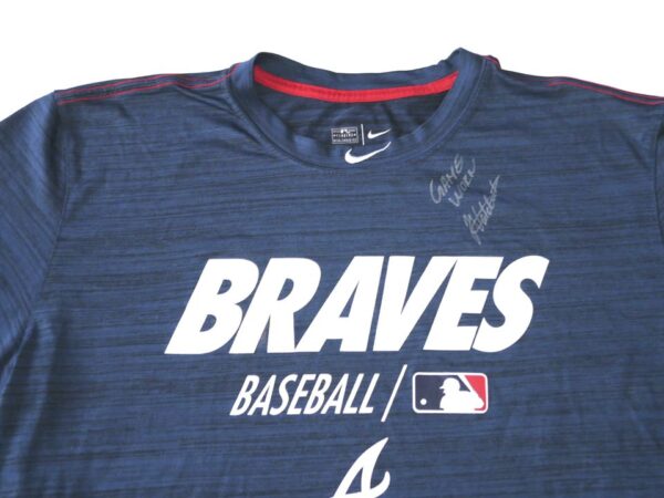 Javier Valdes 2022 Game Worn & Signed Blue Atlanta Braves Baseball Nike Dri-Fit Shirt