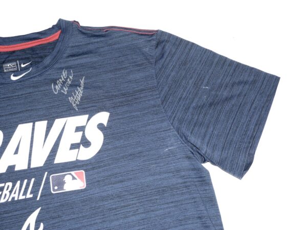 Javier Valdes 2022 Game Worn & Signed Blue Atlanta Braves Baseball Nike Dri-Fit Shirt