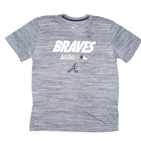 Javier Valdes 2022 Game Worn & Signed Grey Atlanta Braves Baseball Nike Dri-Fit Shirt
