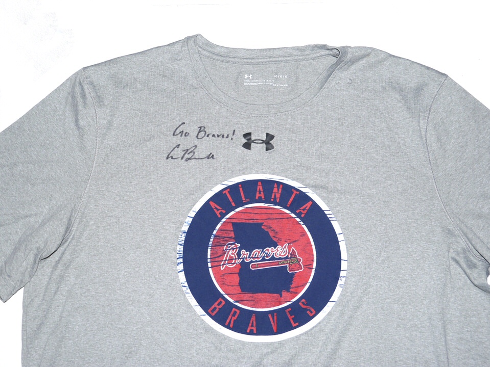 Cade Bunnell Team Issued & Signed Official Gray Atlanta Braves Under Armour  HeatGear Shirt