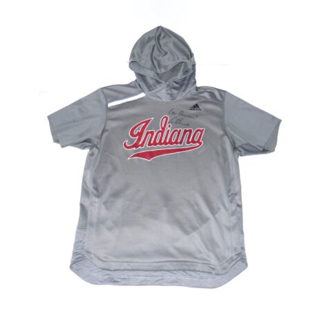 Cade Bunnell Team Issued & Signed Official Grey Indiana Hoosiers Lightweight Adidas Pullover Hooded Sweatshirt
