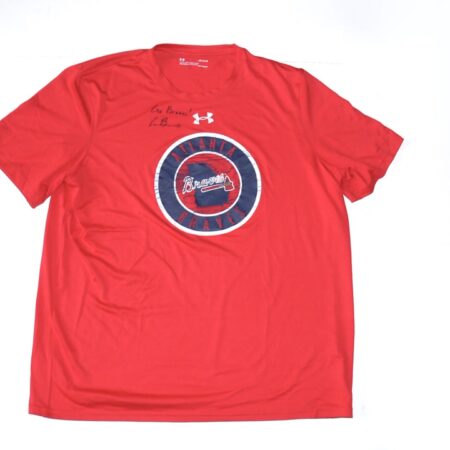 Cade Bunnell Team Issued & Signed Official Red Atlanta Braves Under Armour HeatGear Shirt