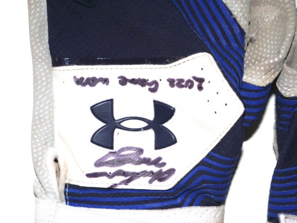 Andrew Moritz 2022 Mississippi Braves Game Worn & Signed White & Blue Under Armour Batting Gloves