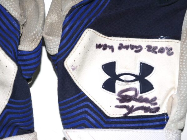 Andrew Moritz 2022 Mississippi Braves Game Worn & Signed White & Blue Under Armour Batting Gloves