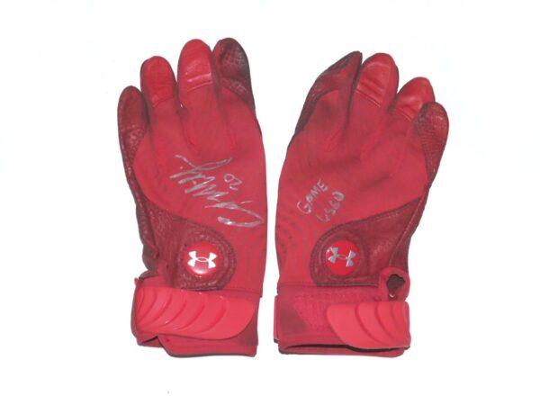 Cody Milligan 2022 Mississippi Braves Game Used & Signed Red Under Armour Batting Gloves