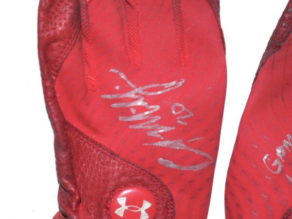 Cody Milligan 2022 Mississippi Braves Game Used & Signed Red Under Armour Batting Gloves