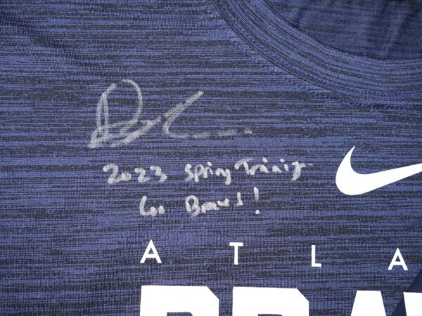 Drew Lugbauer 2023 Spring Training Worn & Signed Official Blue Atlanta Braves Baseball Nike Dri-Fit XL Shirt1