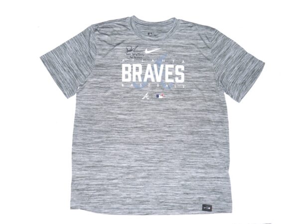 Drew Lugbauer 2023 Spring Training Worn & Autographed Official Gray Atlanta Braves Baseball Nike Dri-Fit XL Shirt