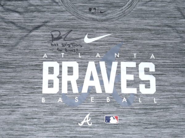 Drew Lugbauer 2023 Spring Training Worn & Autographed Official Gray Atlanta Braves Baseball Nike Dri-Fit XL Shirt