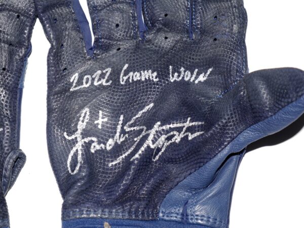 Landon Stephens 2022 Mississippi Braves Game Worn & Signed Blue Franklin Batting Gloves