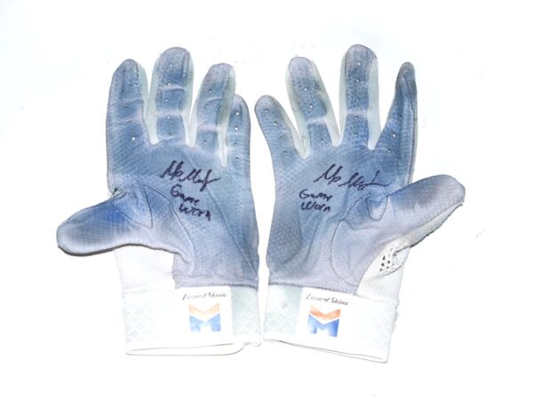 Max Moroff New York Mets Game Worn & Signed White Lizard Skins Batting Gloves