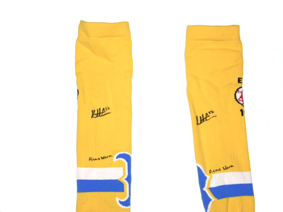 Kutter Crawford 2022 Game Worn & Signed Official Boston Red Sox City Connect On-Field OTC Stance MLB Socks