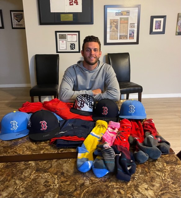 Kutter Crawford with 2022 Game Worn & Signed Official Boston Red Sox City Connect On-Field OTC Stance MLB Socks