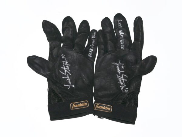 Landon Stephens 2022 Rome Braves Game Worn & Signed Black & Gold Franklin Batting Gloves