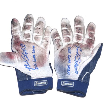 Landon Stephens 2022 Rome Braves Game Worn & Signed Blue & Gray Franklin Batting Gloves