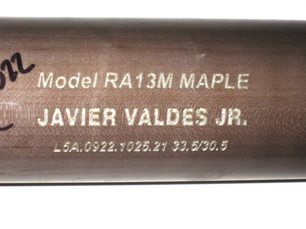 Cody Milligan 2022 Mississippi Braves Game Used & Signed Javier Valdes Jr. Chandler Model RA13M Maple Baseball Bat - CRACKED