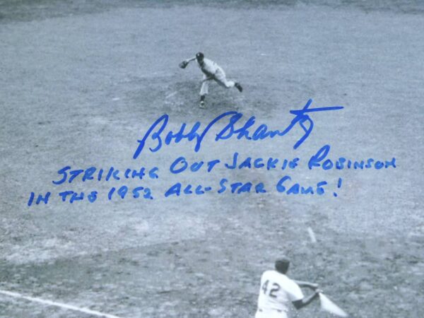 Bobby Shantz Kansas City Athletics Signed & Inscribed 8 x 10 Custom Framed Photo – Striking Out Jackie Robinson in the 1952 All Star Game!