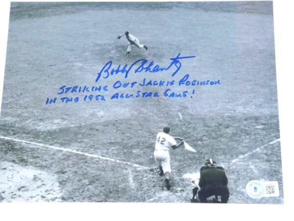 Bobby Shantz Kansas City Athletics Signed & Inscribed 8 x 10 Custom Framed Photo – Striking Out Jackie Robinson in the 1952 All Star Game!