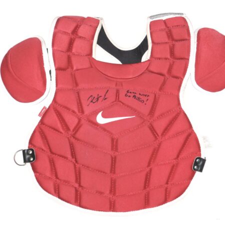 Herbert Iser 2022 Reading Fightin Phils Game Worn & Signed Go Phillies! Red Nike Chest Protector