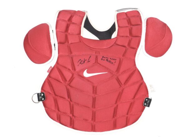 Herbert Iser 2022 Reading Fightin Phils Game Worn & Signed Go Phillies! Red Nike Chest Protector
