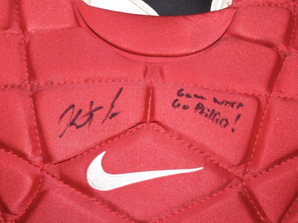 Herbert Iser 2022 Reading Fightin Phils Game Worn & Signed Go Phillies! Red Nike Chest Protector