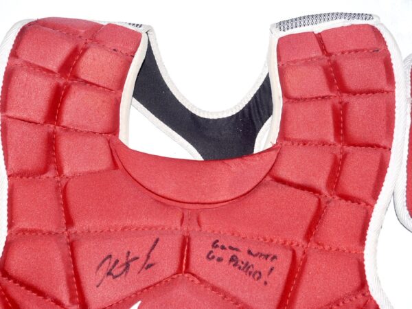 Herbert Iser 2022 Reading Fightin Phils Game Worn & Signed Go Phillies! Red Nike Chest Protector