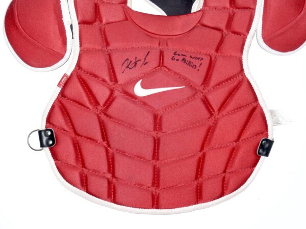 Herbert Iser 2022 Reading Fightin Phils Game Worn & Signed Go Phillies! Red Nike Chest Protector