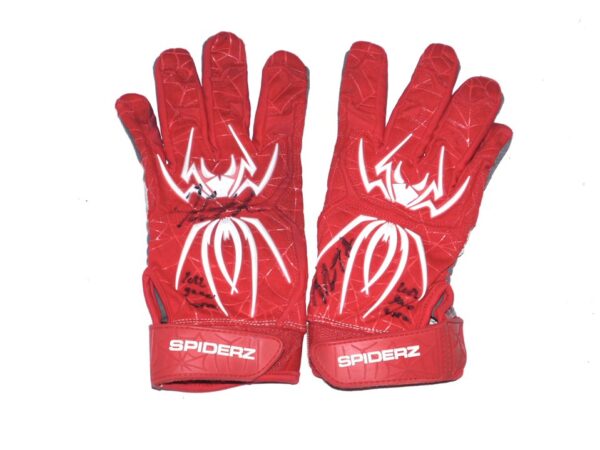 Herbert Iser 2022 Reading Fightin Phils Game Worn & Signed Red Spiderz XL Batting Gloves