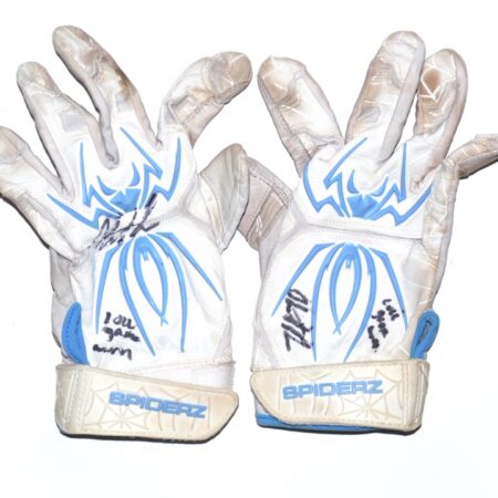 Herbert Iser 2022 Reading Fightin Phils Game Worn & Signed White & Blue Spiderz XL Batting Gloves
