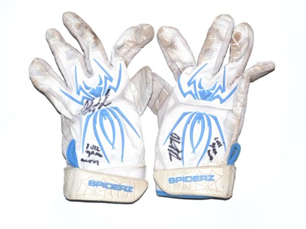 Herbert Iser 2022 Reading Fightin Phils Game Worn & Signed White & Blue Spiderz XL Batting Gloves