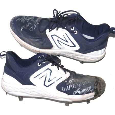 Indigo Diaz 2023 Hudson Valley Renegades Game Worn & Signed Blue & White New Balance Baseball Cleats