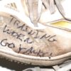 Indigo Diaz 2023 Somerset Patriots Training Worn & Signed White, Tan & Gold Adidas Adizero Shoes