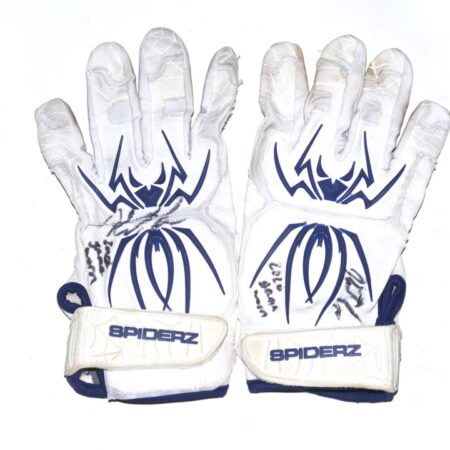 Herbert Iser 2022 Reading Fightin Phils Game Worn & Signed White & Blue Spiderz Batting Gloves