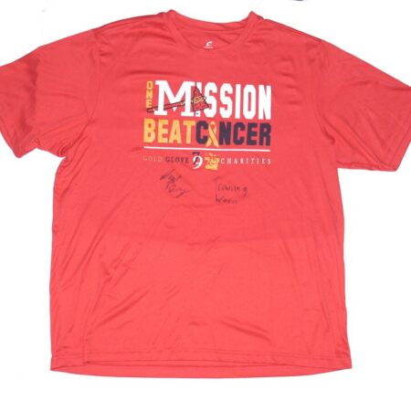 Indigo Diaz Training Worn & Signed Mississippi Braves One Mission Beat Cancer Champro 2XL Shirt